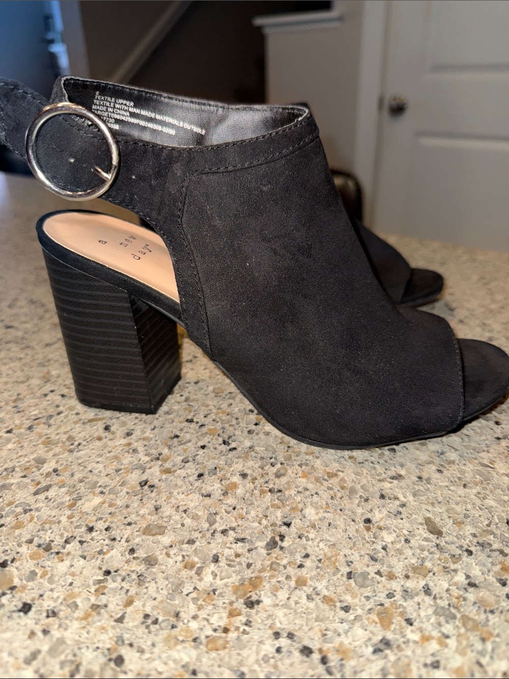 a new day Black Suede Open-Toe Block Heel Sandals